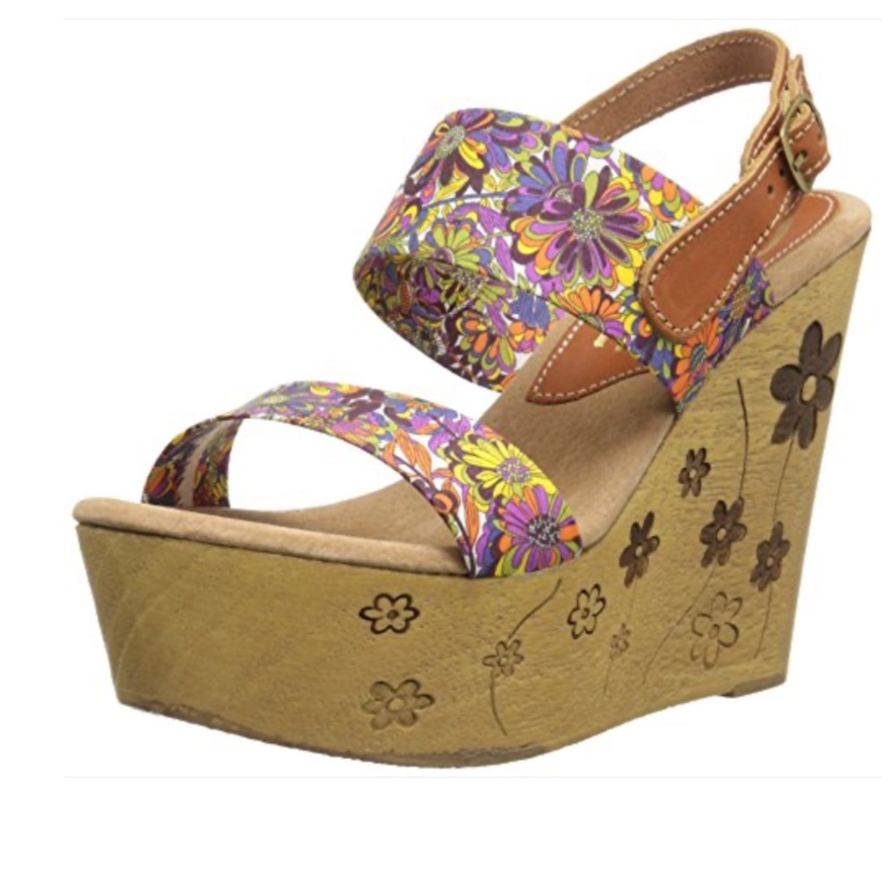 Sbicca Fabiana Retro Platform Floral Multi-Color Wedge Sandals